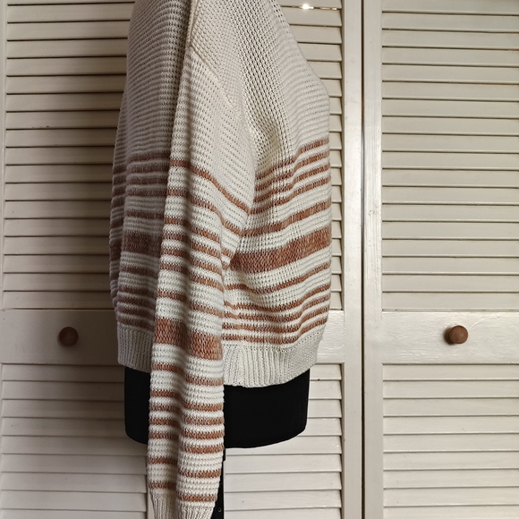 Lumiere Cream and Brown Striped Loose Knit Sweater - Picture 6 of 8